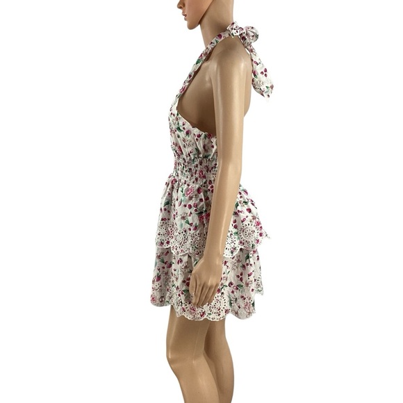 BB Dakota Strawberry Bliss Eyelet Tiered Halter Mini Dress White M - Picture 4 of 7